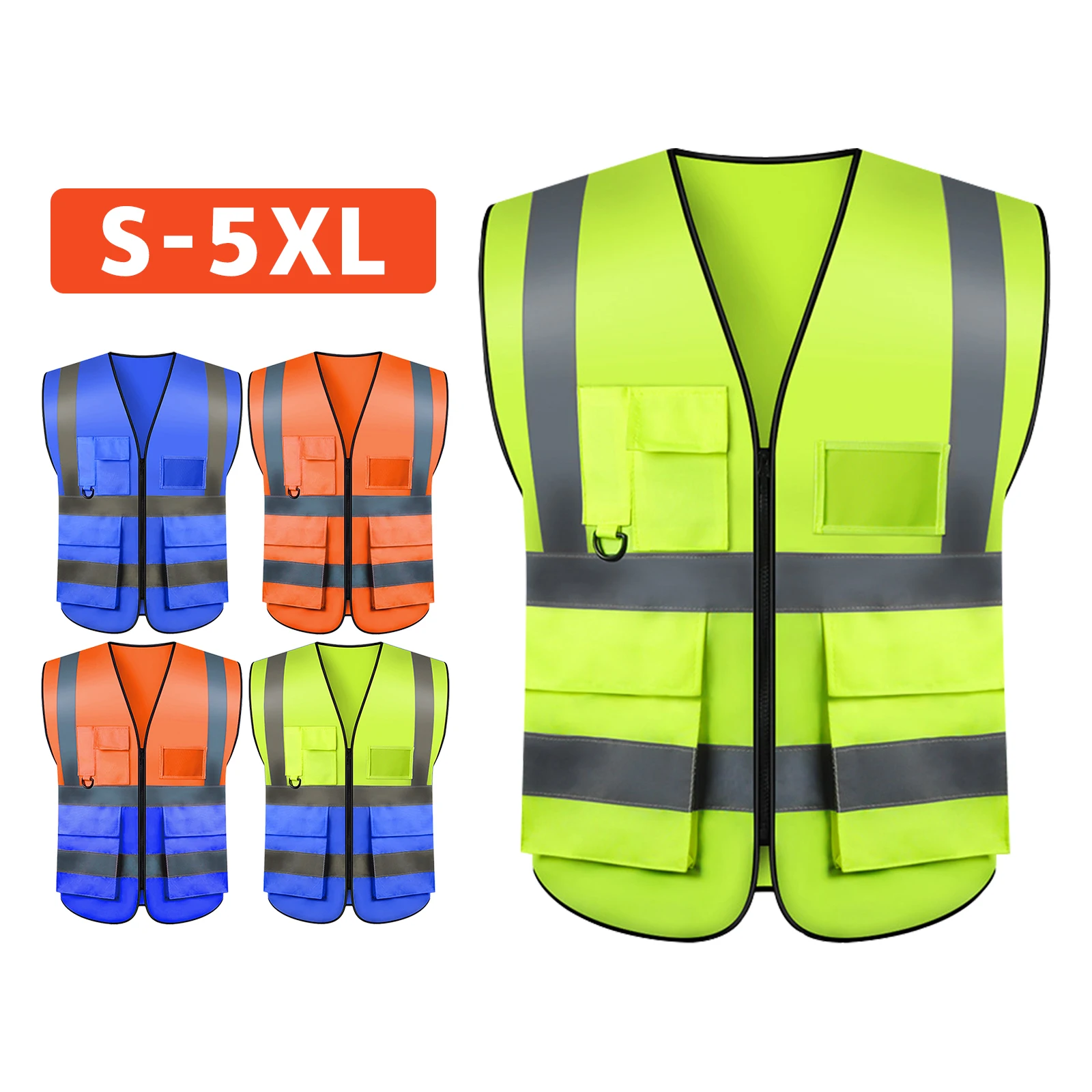 Safety Vest, High Visibility Reflective Vest with 5 Pockets Front for Men/Women, Meets ANSI/ISEA Standards