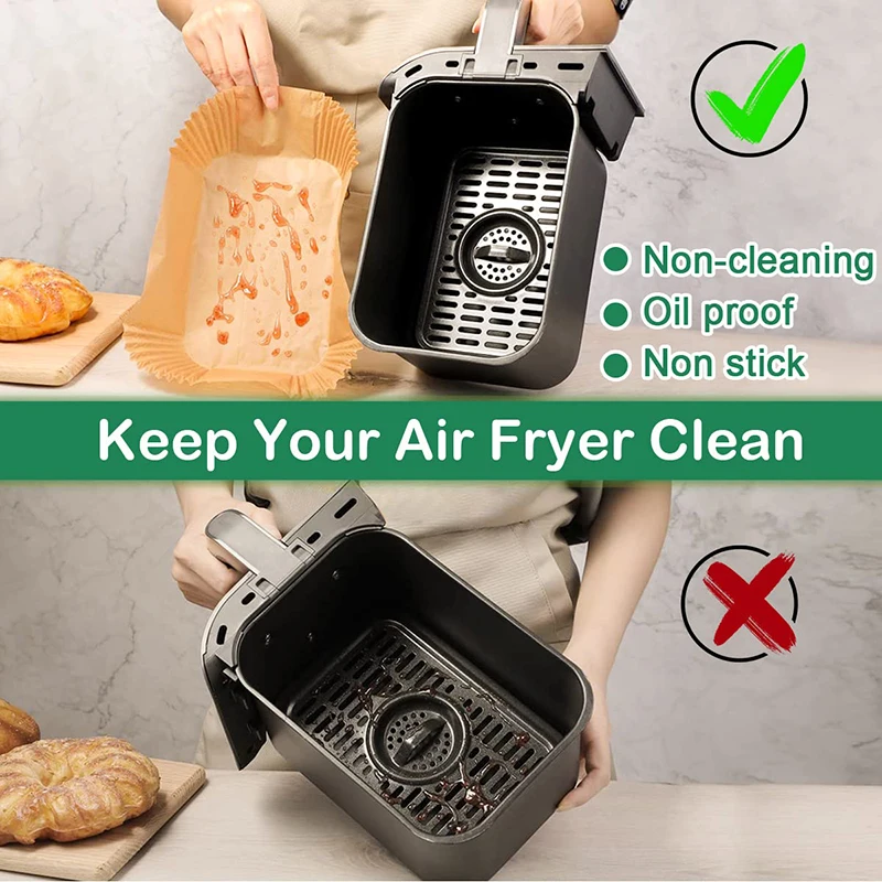 Hot Air Fryer Baking Paper Liners Rectangle Non-stick Oven Airfryer Disposable Parchment Paper Trays for Ninja Dual Zone Basket