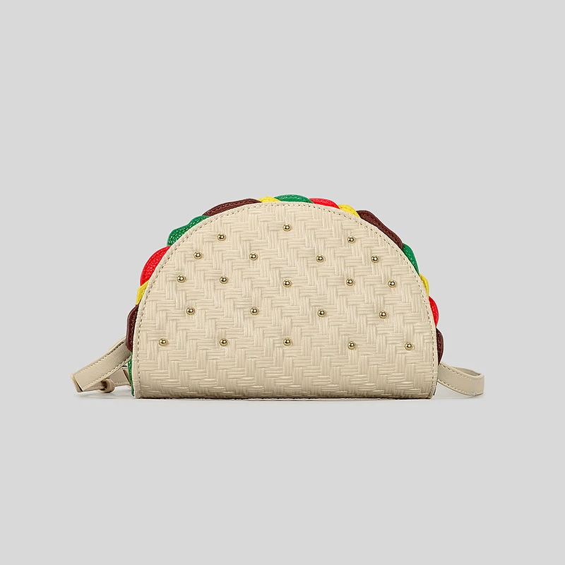 Creative Half Round Hamburger Design Clucth Bag for Women Fashion Rivet Luxury Pu Leather Shoulder Crossbody Bags Funny Purses