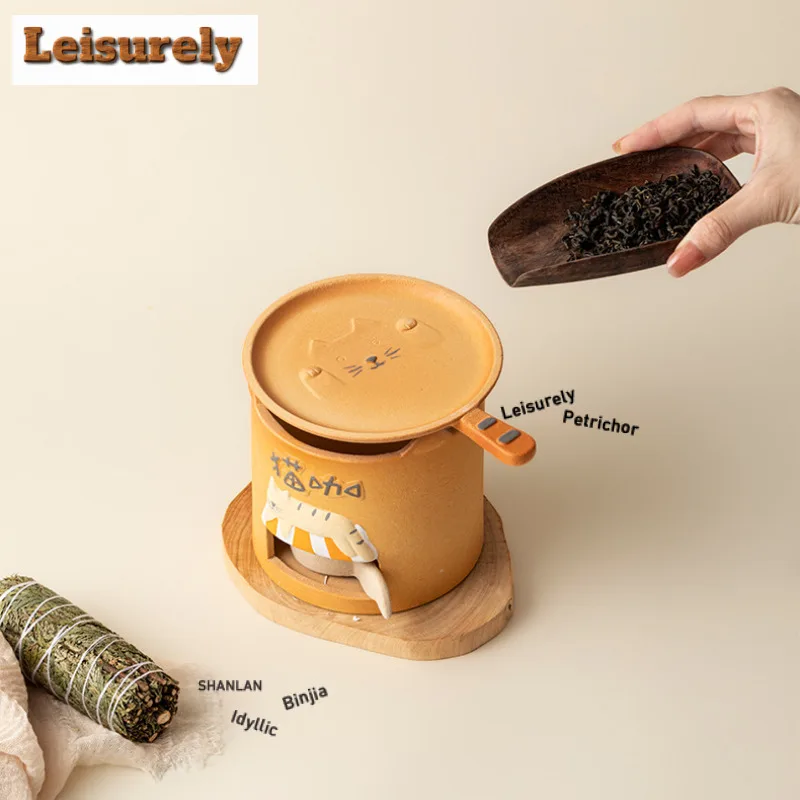 Hand Painted Cute Fortune Cat Tea Warmer Holder Alcohol Burner Stove Kettle Stand Boiling Water Carbon Furnace For Tea Supplies