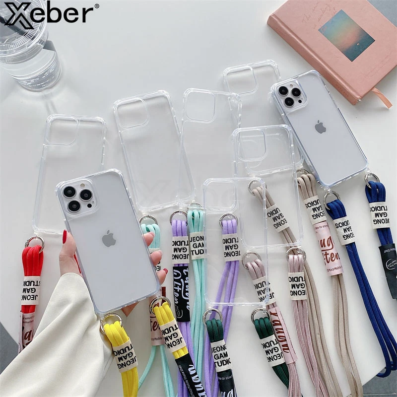 INS Necklace Strap Lanyard Clear Acrylic Case For iPhone 13 Pro Max 12