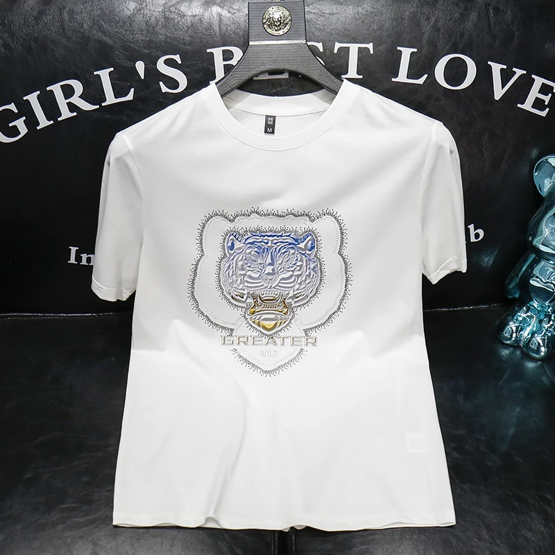 

Роскошные футболки из натурального хлопка с тигром, мужские летние повседневные облегающие футболки с коротким рукавом и круглым вырезом, уличная одежда, футболки, топы, мужская одежда