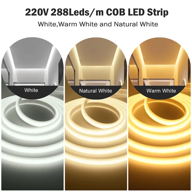 220V หรี่แสงได้ COB LED Neon Strip Light สวิตช์หรี่ไฟชุดปลั๊กกันน้ํา 288 LED Flex Tube โคมไฟสูง Bright WARM/สีขาวธรรมชาติ 2
