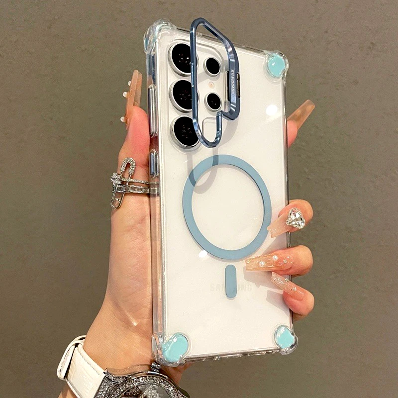 Luxury Transparent Case with MagSafe Wireless Charging Stand Cover