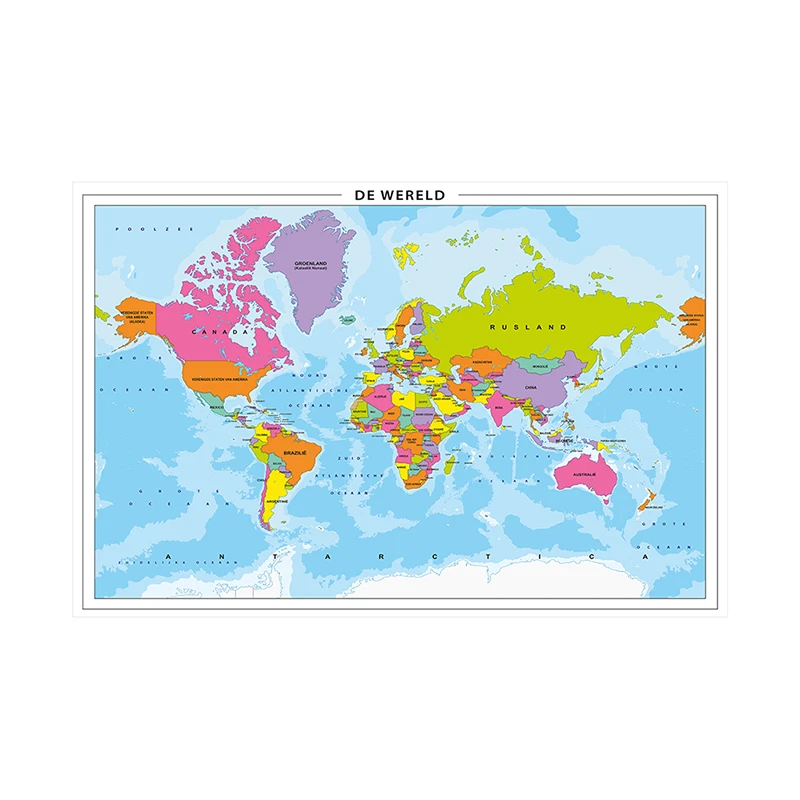 In Dutch Map of The World 150*100 cm Non-woven Canvas Modern Painting Wall Poster Office Home Decoration School Supplies