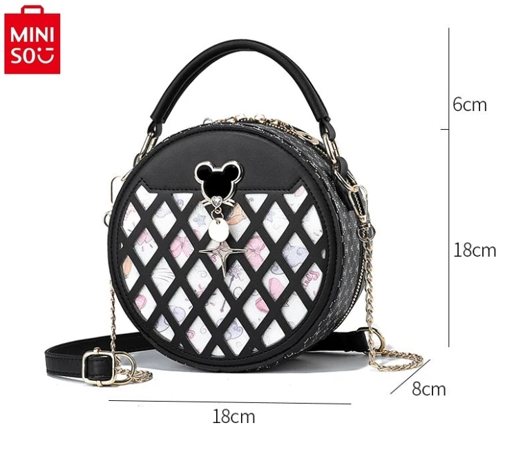 MINISO Disney Mickey Fashion Classic Small Round Bag Women's Luxury Brand Small, Sweet, High Quality Crossbody Chain Bag