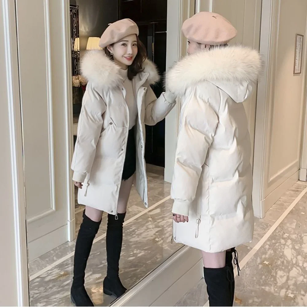 

S-4XL Women Winter Cotton Coats 2023 New Oversize Thick Warm Windproof Overcoats Loose Mid-Long Fur Collar Hooded Parka Jackets