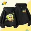 Spongebob Squarepants Zipper hoodie Cartoon Family Sweater for Autumn and Winter Thin or Fleeced Long-Sleeved Hooded Sweatshirt 2