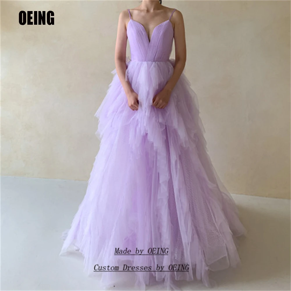 

OEING Princess Lavender Prom Dresses Sweetheart Spaghetti Straps Tiered Korea Homecoming Dress Evening Formal Party Gowns