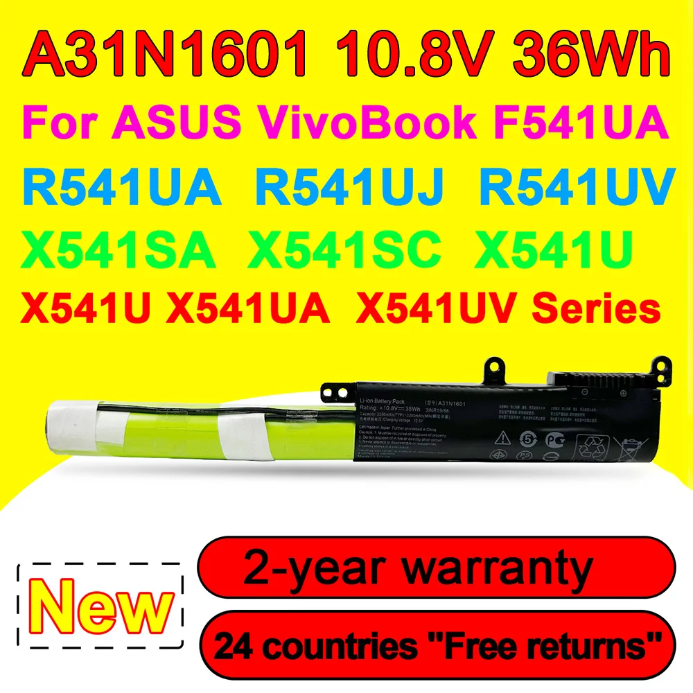 

Аккумулятор для ноутбука ASUS VivoBook X541U X541UA X541UV F541UA R541UJ R541UV X541SA X541SC A31N1601 10,8 В 36 Вт/ч 3200 мАч