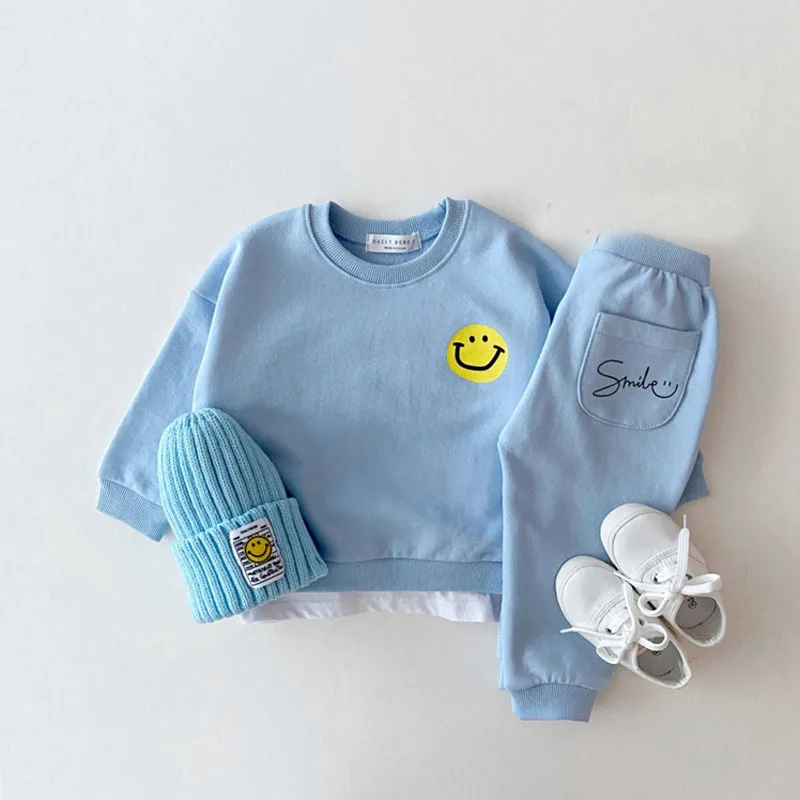 2022 New Toddler Kids Cartoon Clothes Set Cute Smiley Print Sweatshirt + Casual Pants 2pcs Boys Suit Baby Girl Outfits Baby Clothing Set comfotable Baby Clothing Set