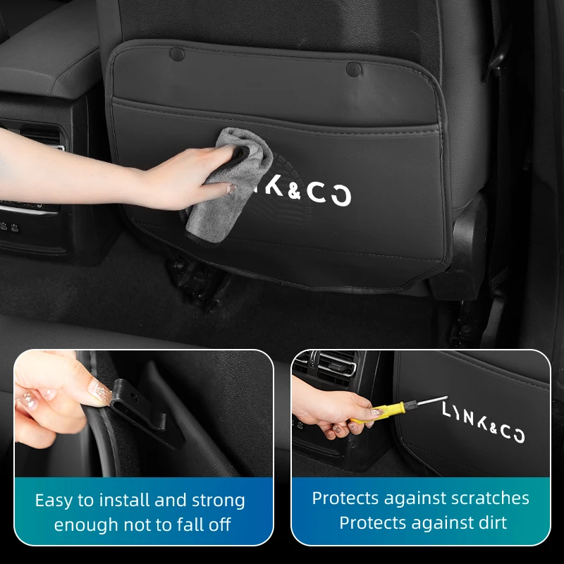 자동차 발차기 방지 매트 가죽 자동차 시트 뒷면 보호 커버 정리함 포함 인테리어 액세서리 LYNK&CO 01 02 03+ 05 06 09 PHEV용