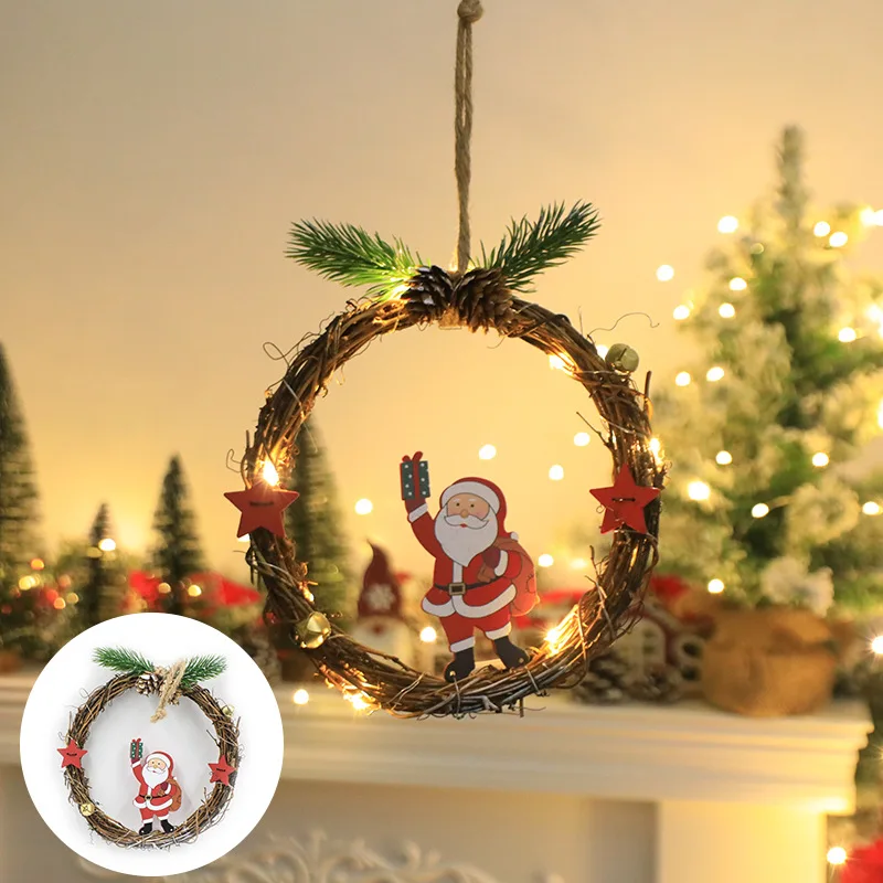 Christmas Wreath Old Man Snowman Window Door Knocker Christmas Tree Pendant Christmas Atmosphere Decoration Light String