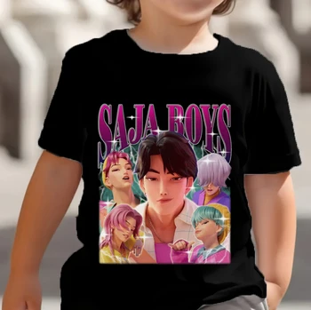 Summer KPop Demon Hunters Anime Print Kids T-shirt Saja Boys Cotton Short Sleeve Girls Tops Casual Fashion Children Clothes Tees 1
