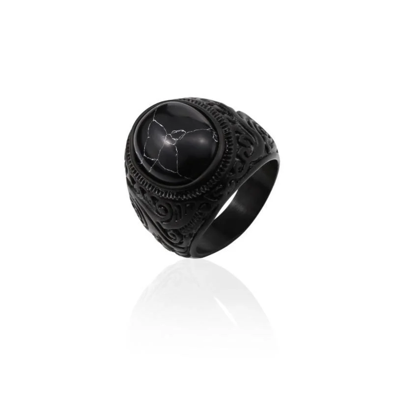 

Opening adjustable pattern black stone ring men's and women's hip hop punk domineering ring ring
