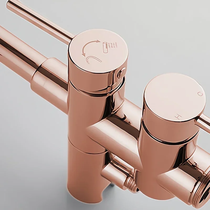 Rose Gold/Brushed Grey Floor Mount Bathtub Faucet Bathroom Bath Water Mixer Tap Faucets Double Handles with Hand Shower Brass 3