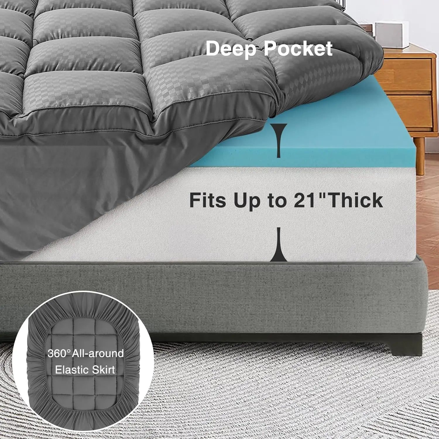 4 Inch Queen Size Memory Foam Mattress, 2 Inch Cooling Pillow Top Mattress Pad Cover and 2 Inch Gel Memory Foam Topper