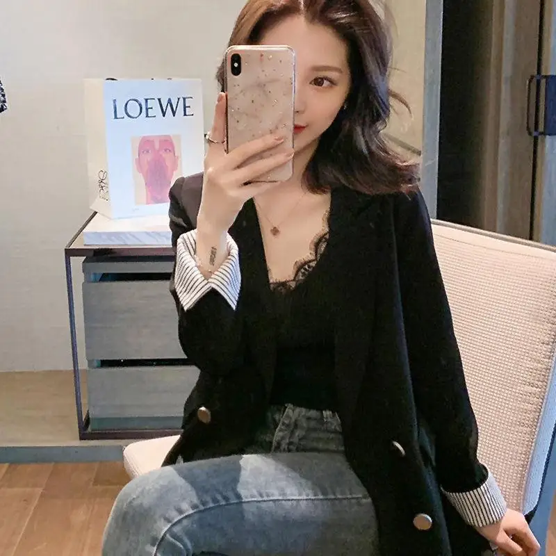 Black Blazer Long Sleeve Jacket Women Suit Korean Chic Office Lady Blazers Coat Spring Autumn Jacket Short Tops Streetwear New