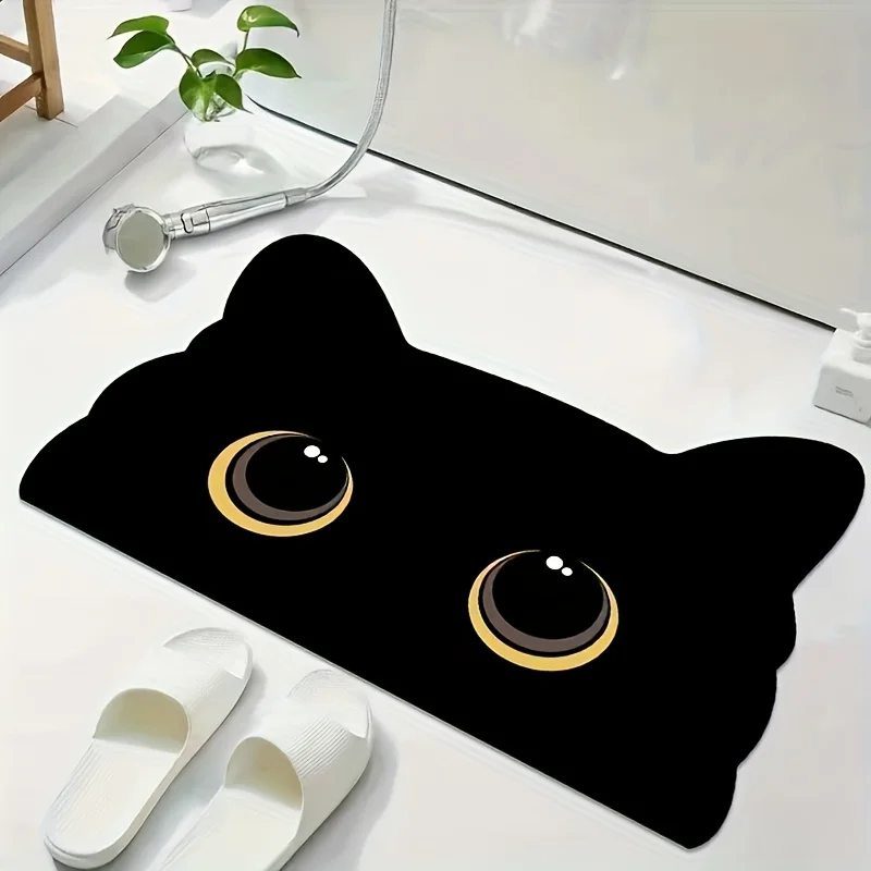 Description Picture 2 of itemVIKAMA Black Cat Floor Mat Cute Cartoon Bathroom Mat Waterproof Non-slip Doormat Toilet Floor Rug Welcome Mat Home Decoration