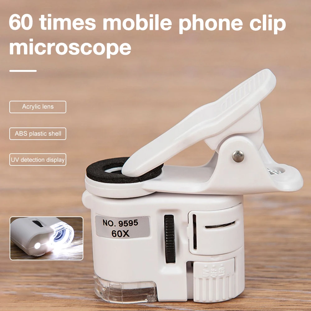 Microscope Universal Clip 60X LED Jewelry Magnifying Glass Focusing Adjusted Pocket Microscope with Cell Phone Clip UV Light with microscope arm stand,microscope objective lens,microscope glass slides,microscope lamp,soldering microscope,video microscope stand,microscope adapter,binocular microscope,microscope camera,phone clip for microscope