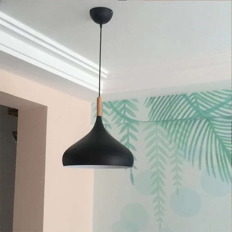 Nordic Colored Chandelier Wooden Pendant Light Bedroom Living Room LED Lamp Single Head Aluminum Children Room Lighting Fixture 6