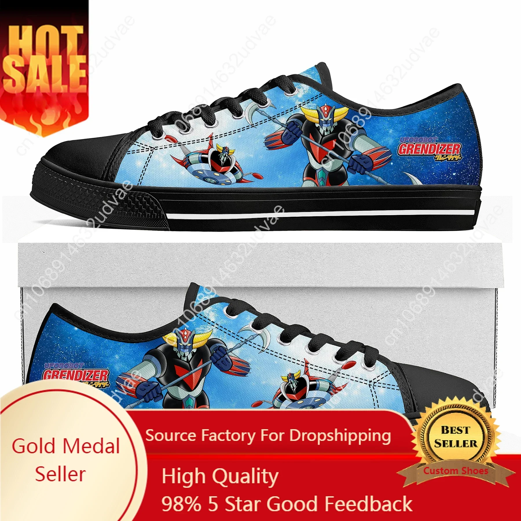Hot Cartoon UFO Robot Grendizer Anime Low Top Sneakers Mens Womens Teenager High Quality Canvas Sneaker Couple Shoes Custom Shoe