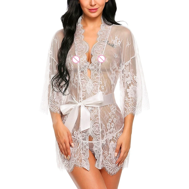 Women Sleepwear Bride Robes Lace Robes for Women Bridesmaid Gifes Sexy Lingerie See Through Sex Sleepwear Nightwear for Night Underwear Nightdress Bathrobe