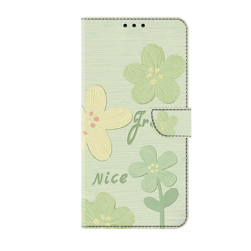 Luxurious 3D Flower Painting Leather Flip Wallet Phone Case