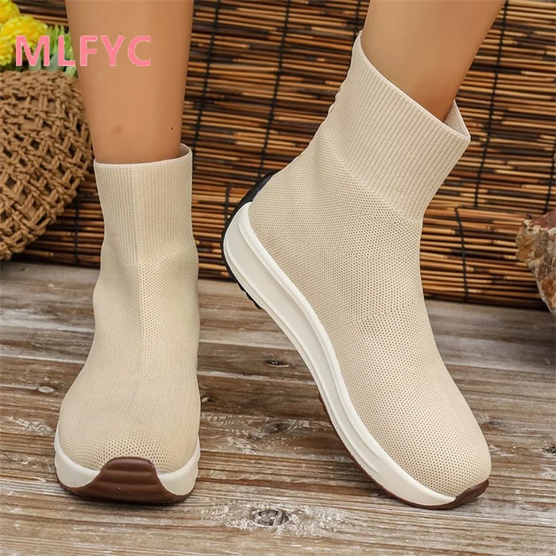 Women High Top Single Shoes Ladies Autumn New Leisure Breathable Round Head Pullover Female Shoes Flat Bottom Simple Shoes Mujer
