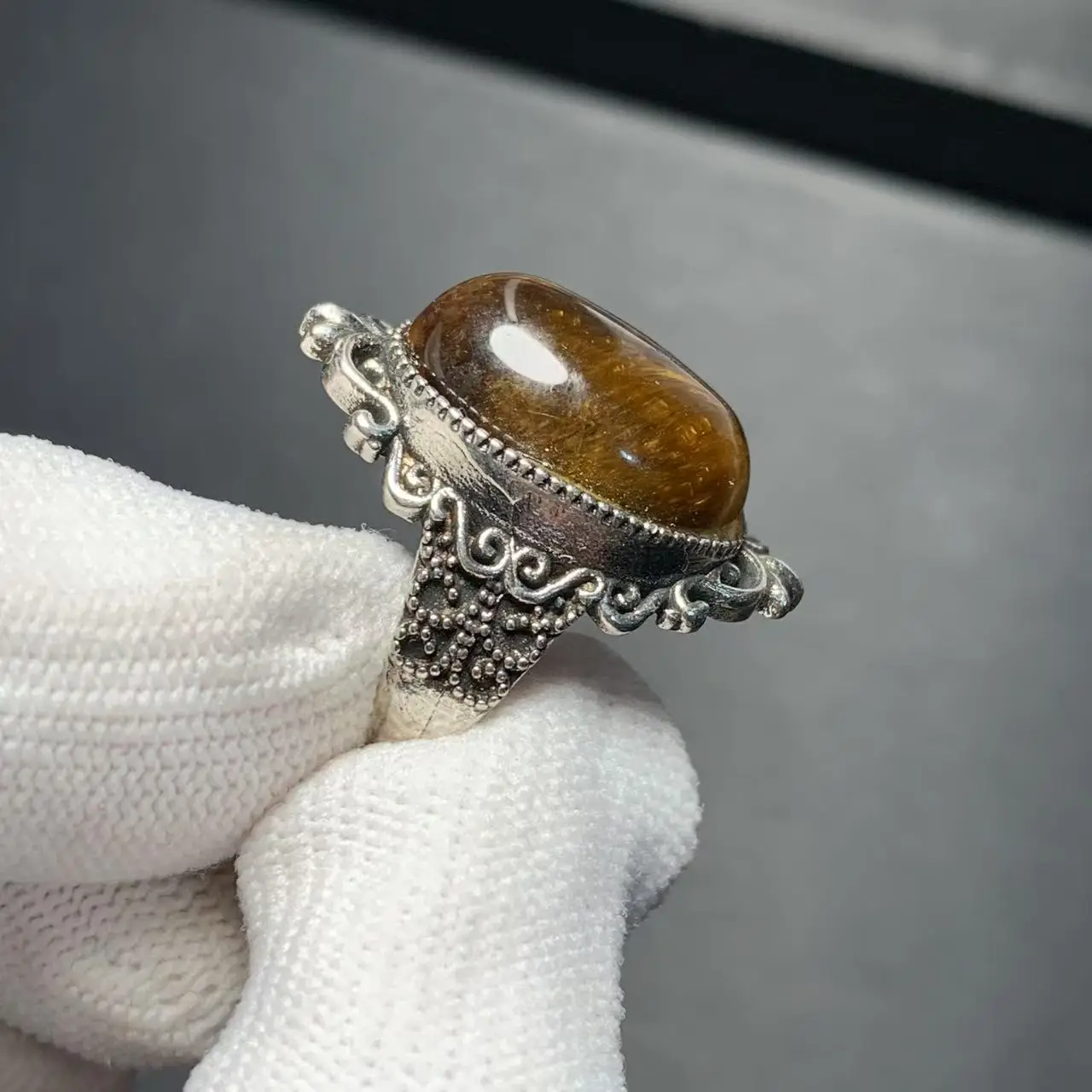 18*14MM Natural Tiger's Eye Ring Adjustable Female Ring Jewelry for Women Gift Wholesale High Quality Vintage Fine