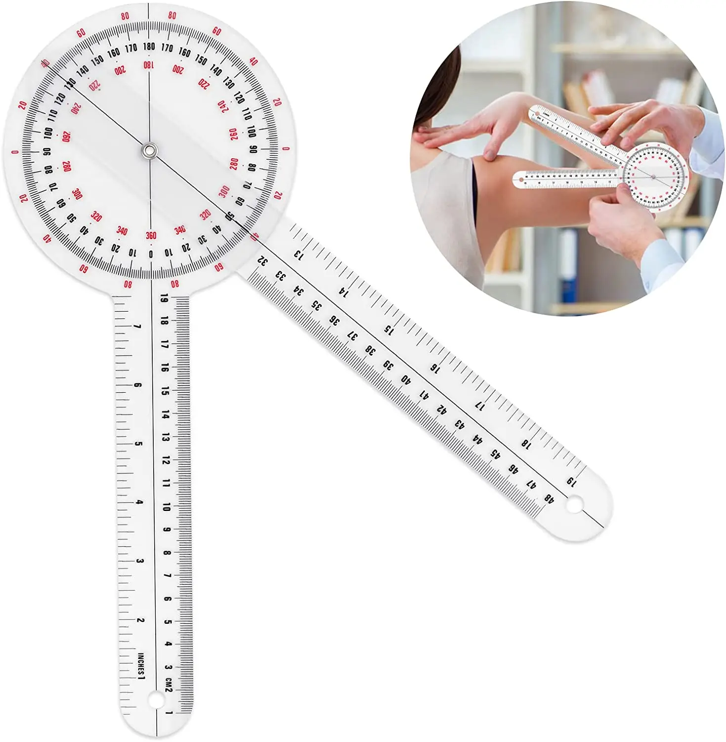 12 Inch Rangefinder Transparent Orthopedic Angle Ruler Plastic Rangefinder 360&deg; for Body Measurement with Angle Measuring Ruler