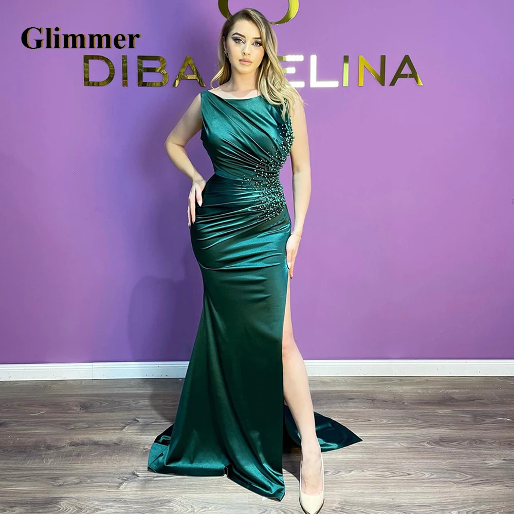 

Мерцающее женское платье для выпускного вечера, сатиновое платье с глубоким круглым вырезом, без рукавов, со складками, со шлейфом, индивидуальные платья