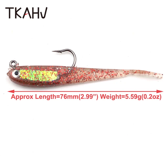 TKAHV 20 PCS 7.6 cm 5.5 g Jig Hook Fork Tail Soft Fishing Lure 3D Eyes