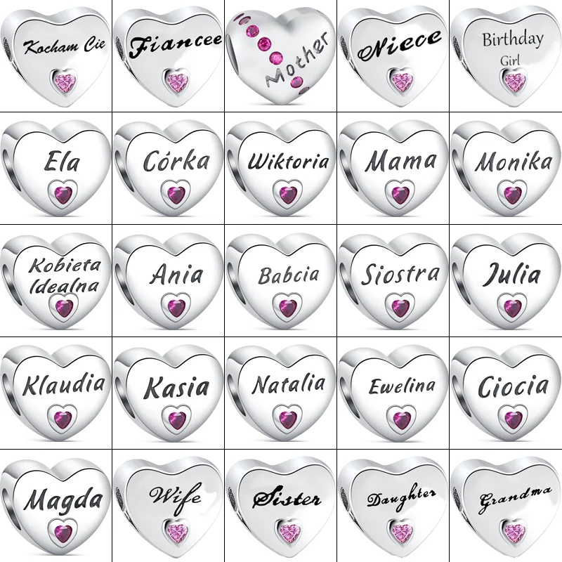 Nuovo 925 Argento I Love Mom Dad Brides Wife Friend Fine Heart Family Beads Fit Original Pandora Charm Bracciale Gioielli Da Donna
