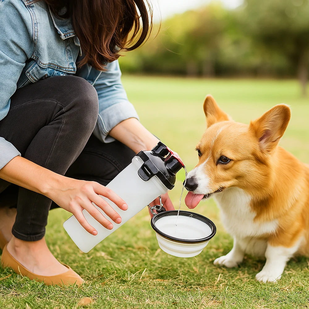 Portable 2-in-1 Pet Travel Water Bottle with Bowl