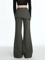 ZHISILAO Fake 2 Pics Casual Cargo Pants Women Vintage Patchwork High Waist Flare Straight Trousers 2024 - Image 3