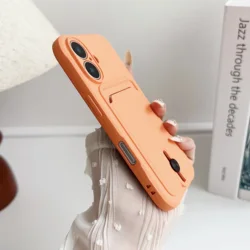 Vibrant Silicone Wallet Phone Case with Card Holder and Shockproof Protection - iPhone 14 Pro (Orange)