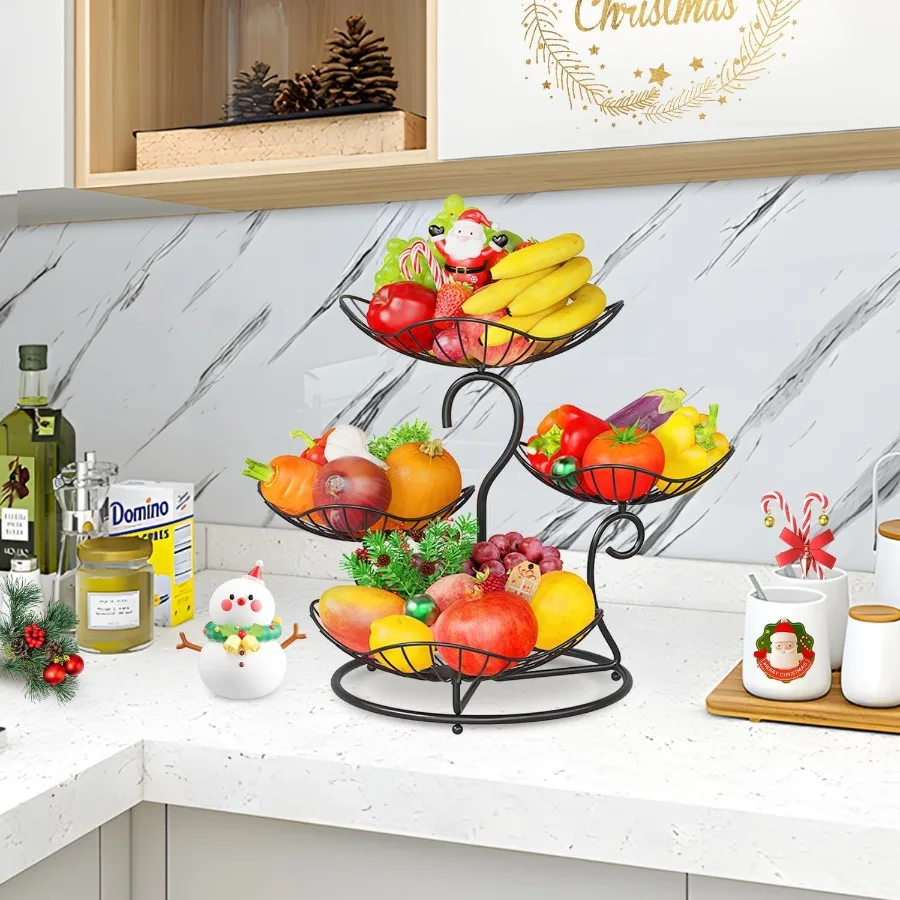 PouHenier.jh 4 Tier Fruit Basket Stand for Counter Kitchen Tiered Fruit Bowl Organizer for Dining Table Countertop Multi Level