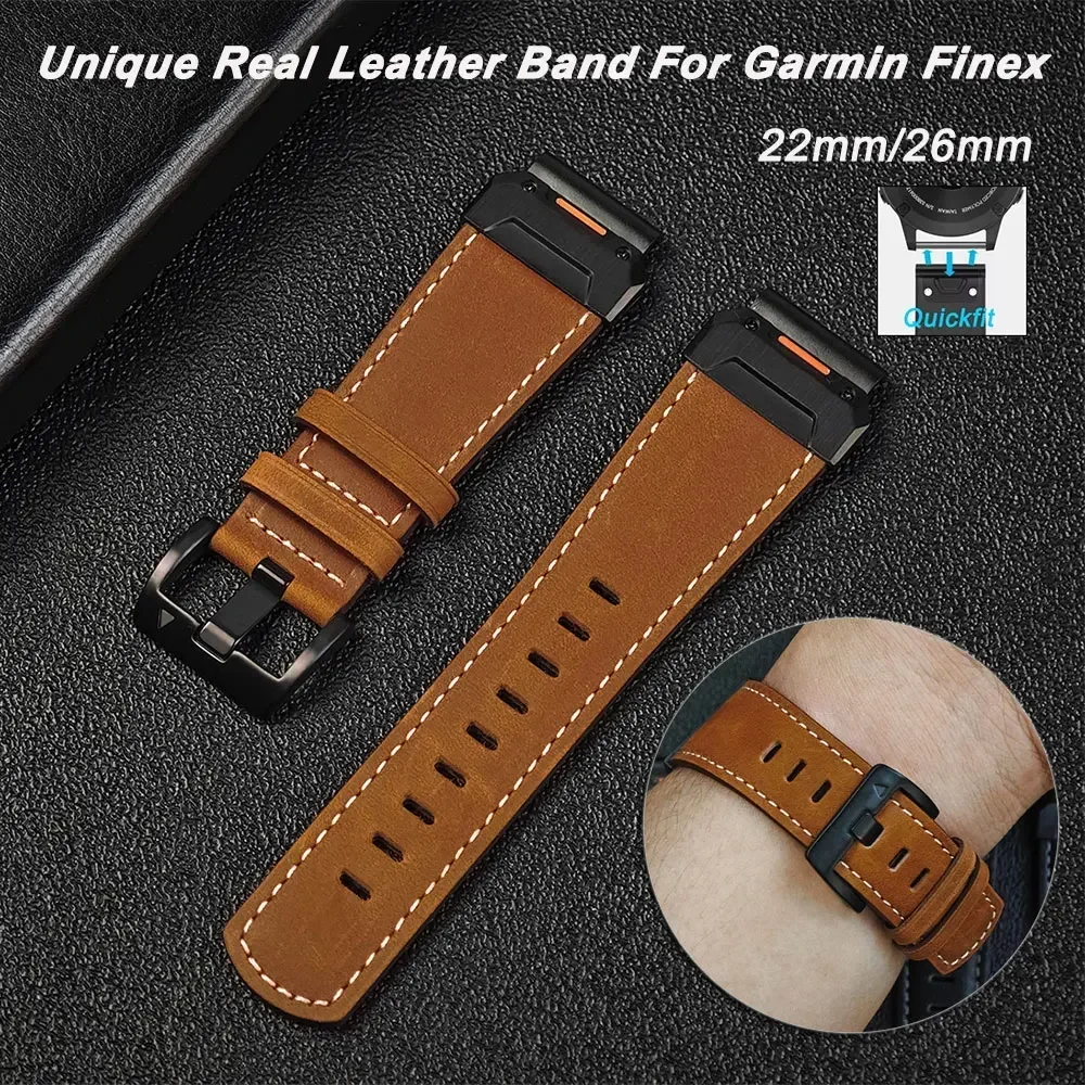 Premium Leather Watch Band with QuickFit Clasp - 22mm/26mm Strap Bracelet