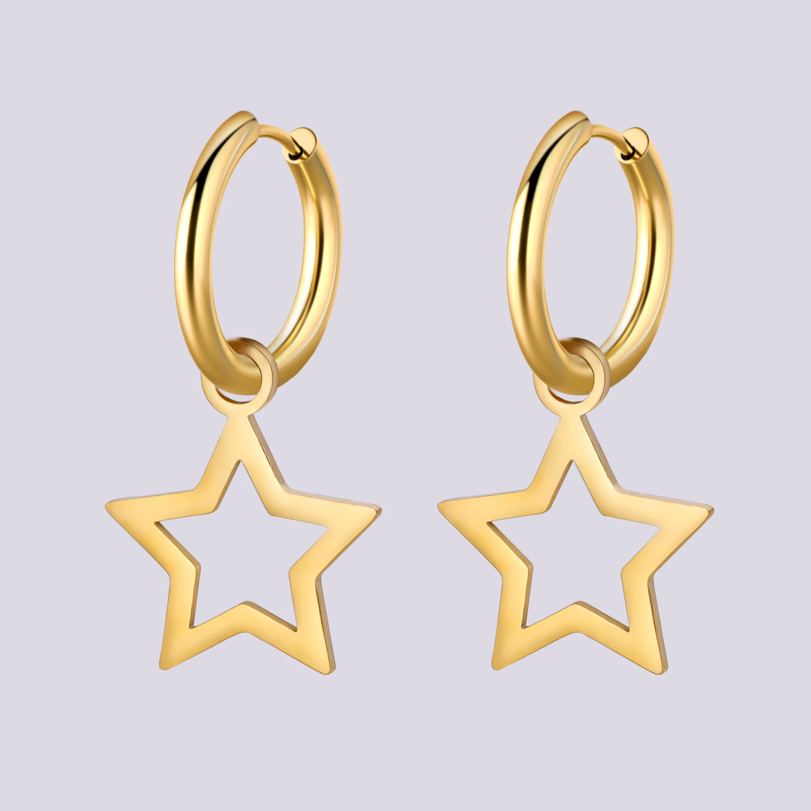 Kkjoy Neue Einfache Design Stern Tropfen Ohrringe für Frauen Edelstahl Gold Farbe Creolen Minimalistischen Mode Schmuck Geschenk – Detail 11