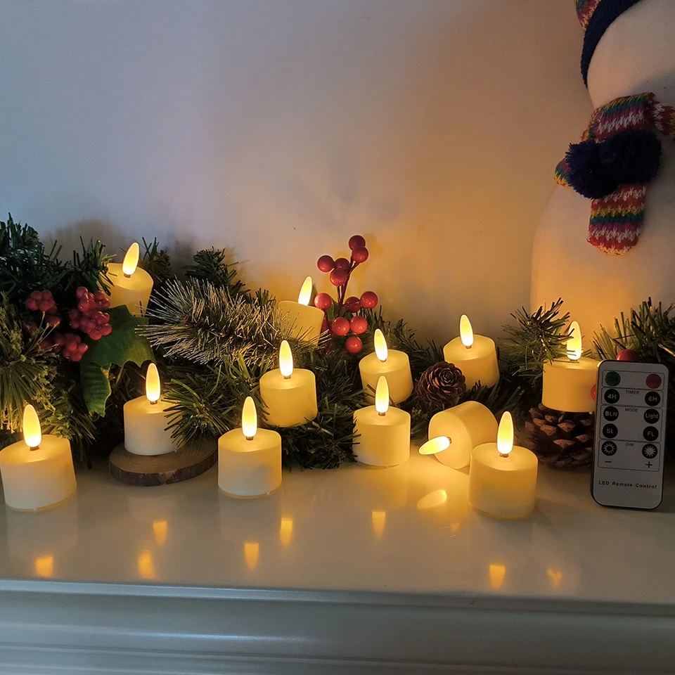 Set 12 Candele LED Ricaricabili Con Telecomando – Fiamma Finta, Timer 2-8 Ore, Luminosità Regolabile, Per Matrimoni E Natale