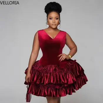 Burgundy Sexy Velvet Cocktail Dress V-neck Ruffle Layered Short Party Gown Tight Corset Ball Gown Vestdos De Fiesta Customized 1