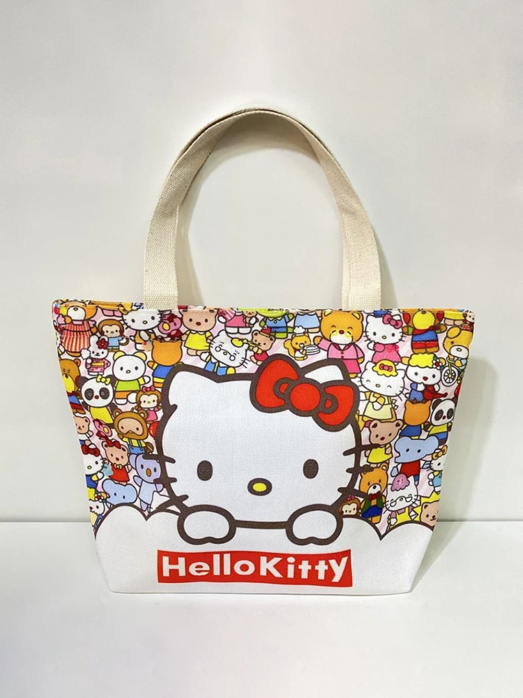 Hello Kitty Large Capacity Canvas Bag Cartoon Kate Cat Portable Shoulder Bag Light Shopping Bag Travel Bag Student Gift Toy