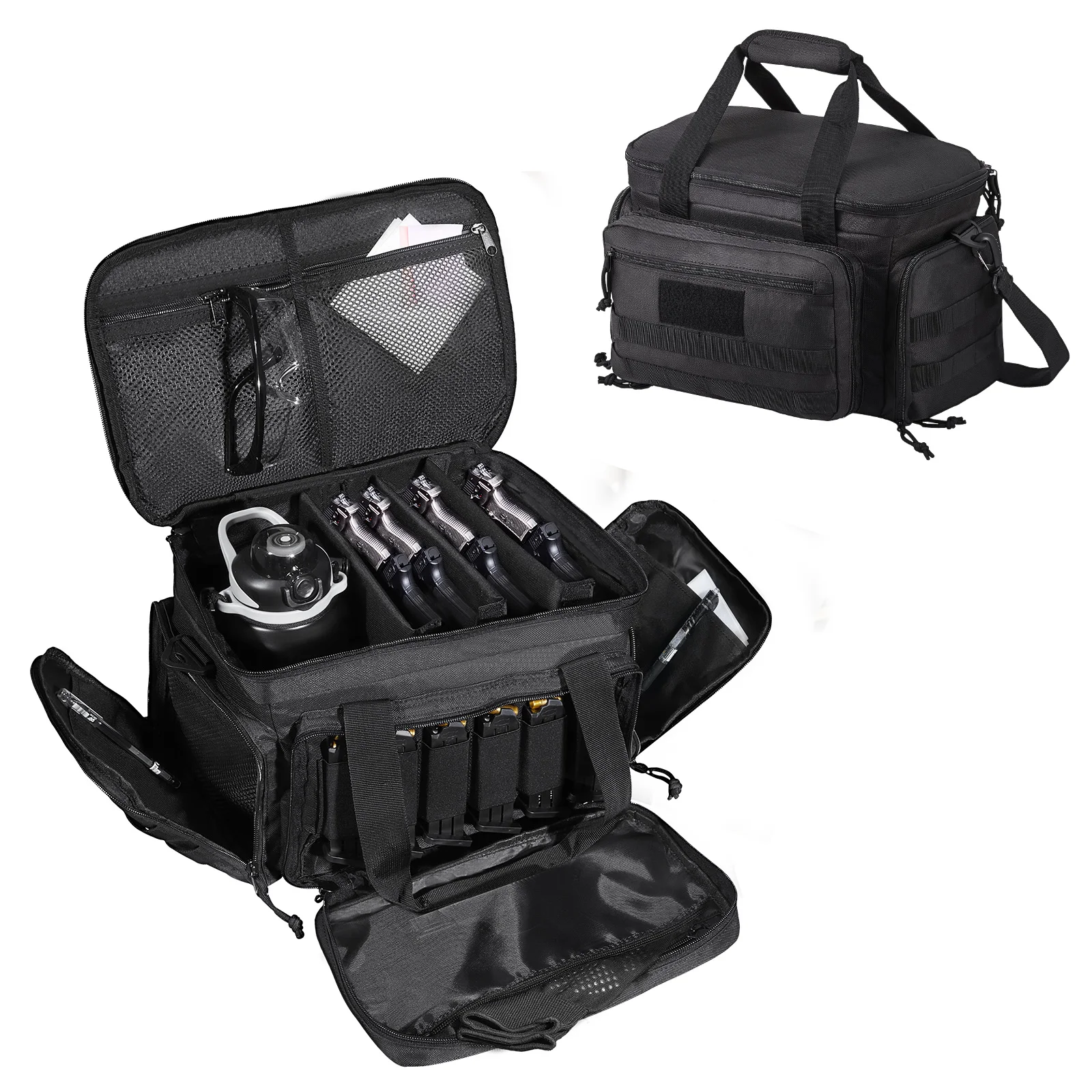 Range Bag for Pistols Tactical Gun Range Bag with 3 Detachable Baffles& 6 Magazines Shooting Handgun for Hunting duffel bag