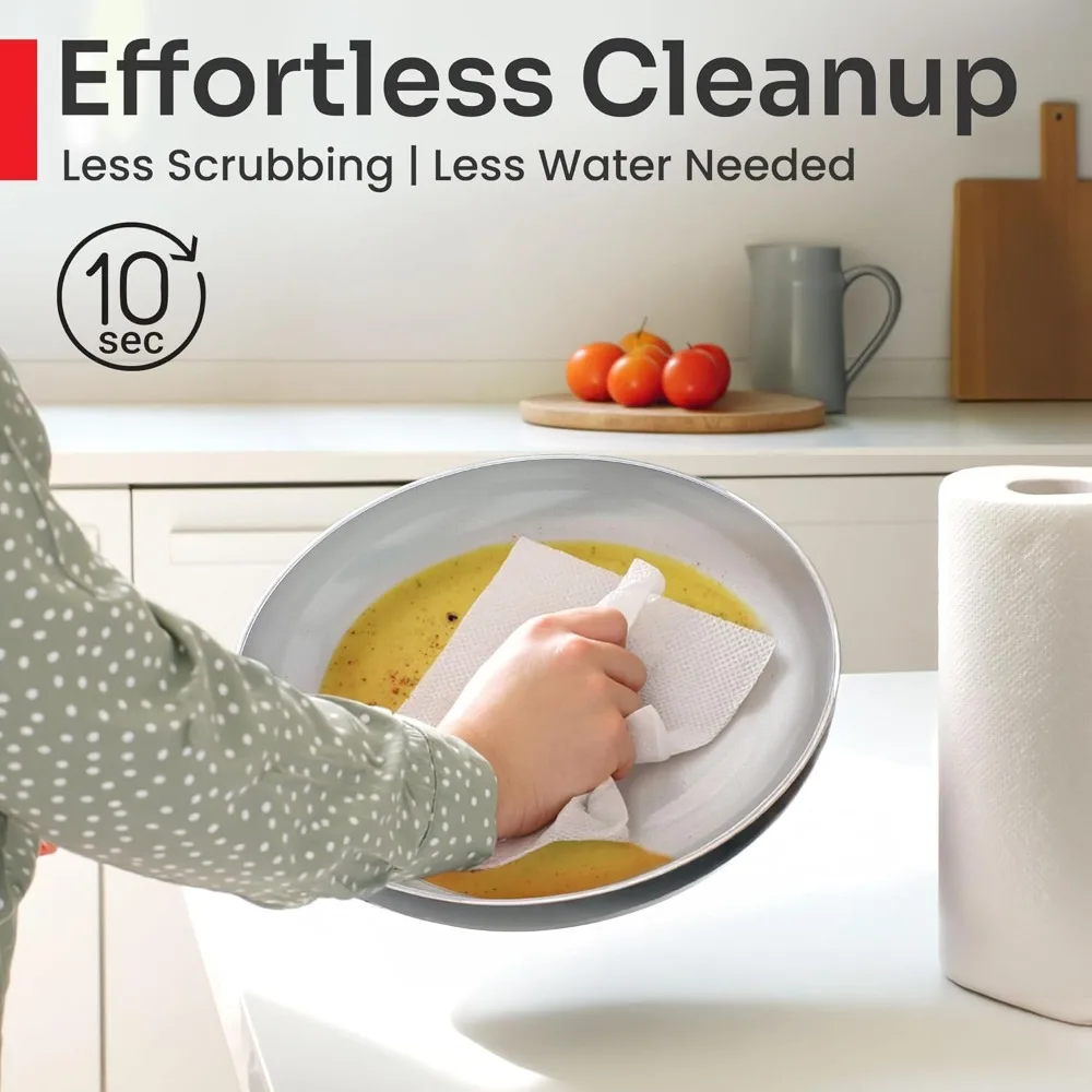 16-Piece Healthy Stone Pots and Pans Set Non Stick, Non Toxic Ceramic Cookware Set, Dishwasher Safe, w Frying Pans, Sauce Pan,