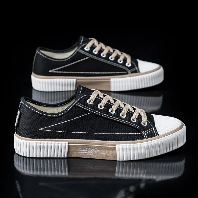 

39-44 Mens Vulcanize Canvas Shoes Male Spring Autumn Flat Heel Lace-up Mixed Colors Casual Soft Sole Trend Footwear Hw19