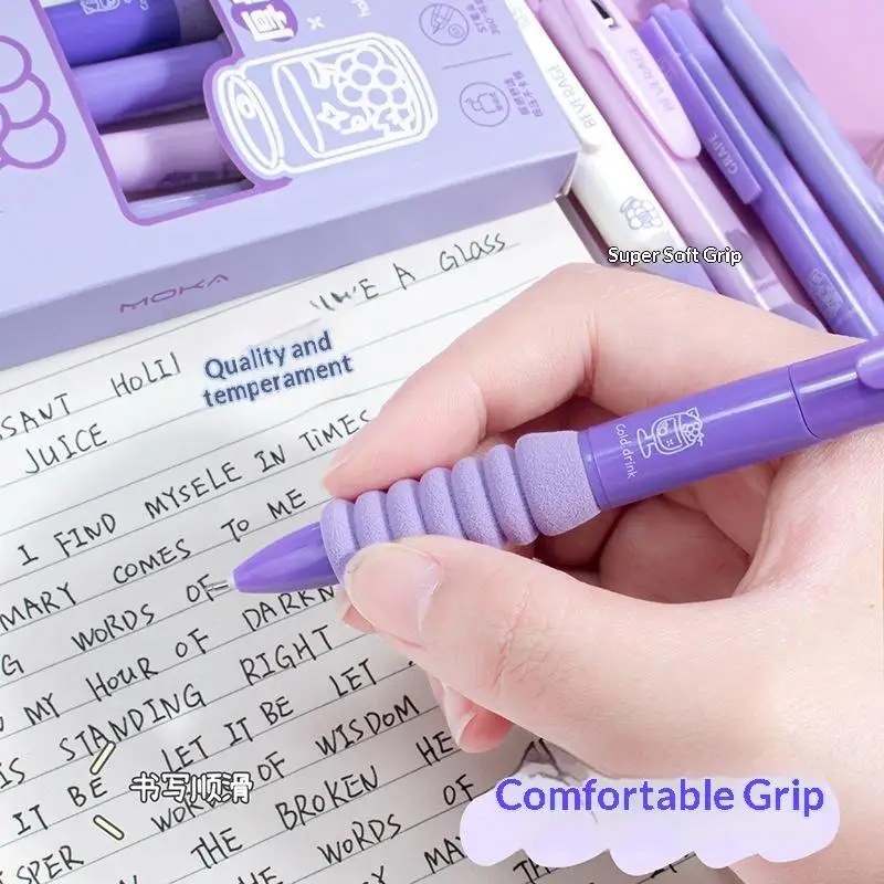 새로운 5개/세트 소프트 클라우드 그립이 있는 접이식 젤 펜 0.5mm 검정 잉크 학교 사무실 저널링 문구용