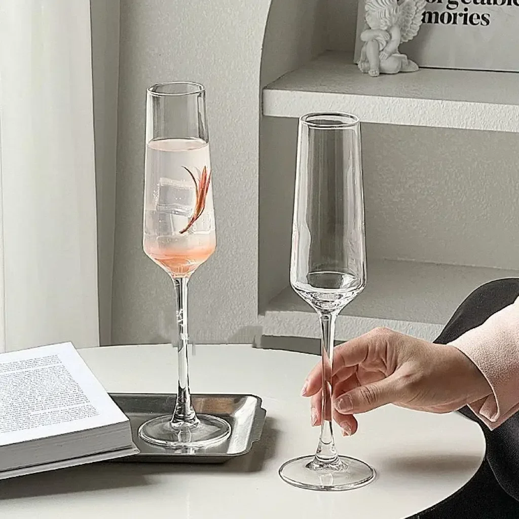 2-piece set Ins High Beauty Crystal Glass Champagne Glass Home Wine Glass Cocktail Tall Glass Sparkling Slightly Drunk