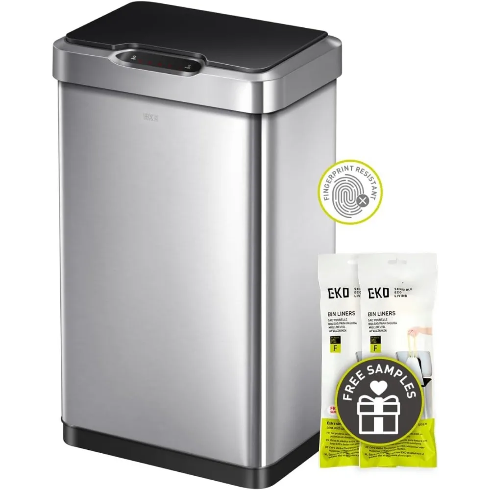 

50 Liter / 13.2 Gallon Touchless Rectangular Motion Sensor Trash Can, Brushed Stainless Steel Finish