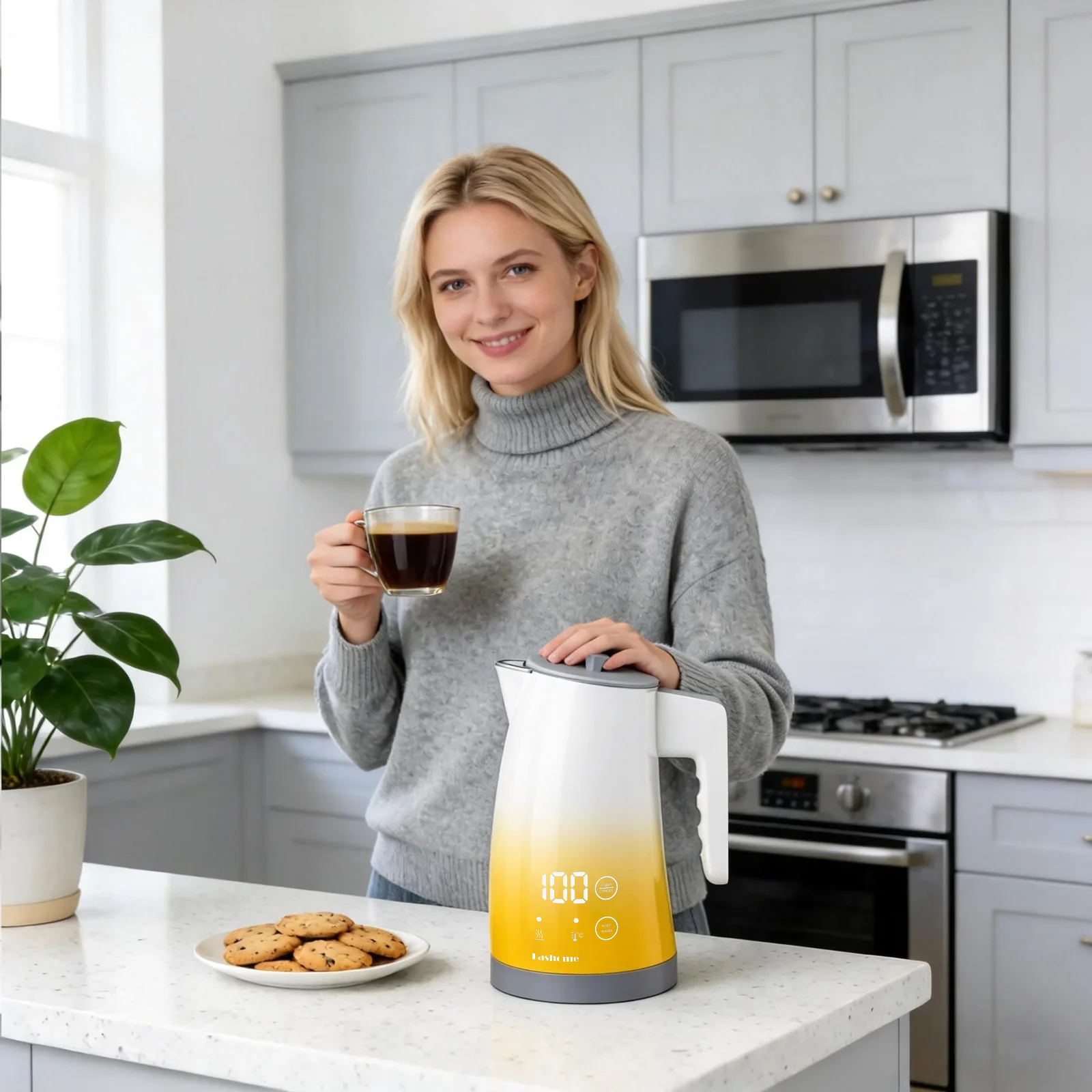 1200W Electric Kettle Temperature Control, Coffee Tea Electric Pot Water Kettle, 2 Hour Keep Warm, Automatic Power Off, Digital Display, 304 Stainless Steel Liner, 1.25L Capacity 3